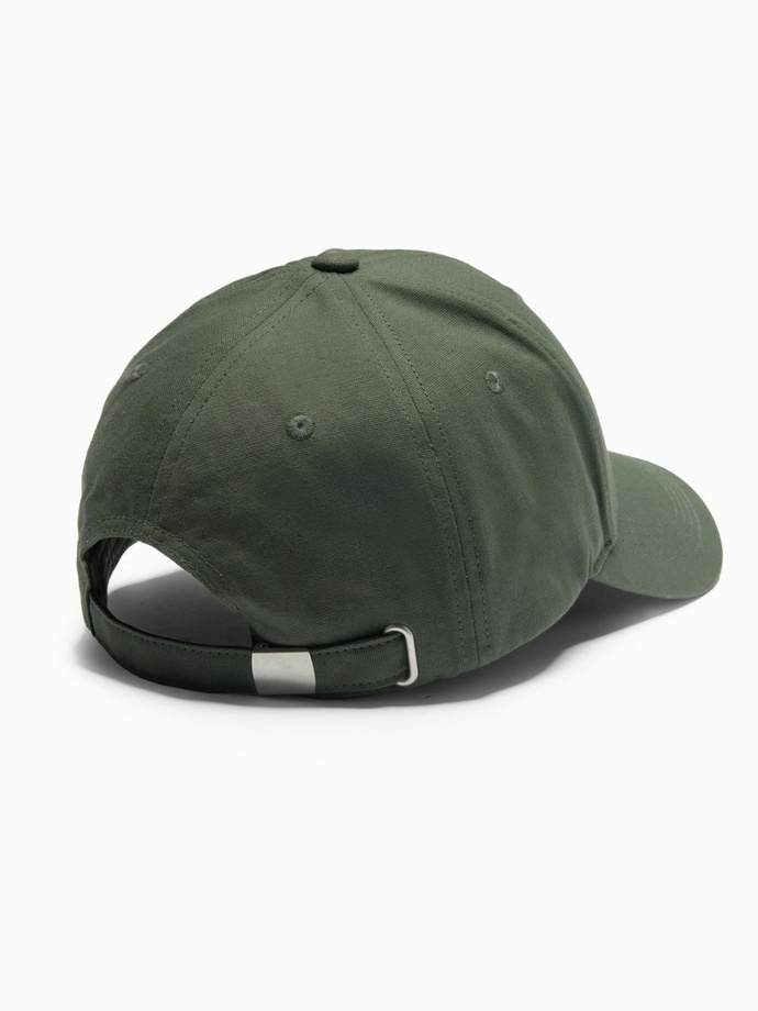 Męska czapka bejsbolówka z daszkiem i patchem – khaki V3 OM-ACCS-0103 