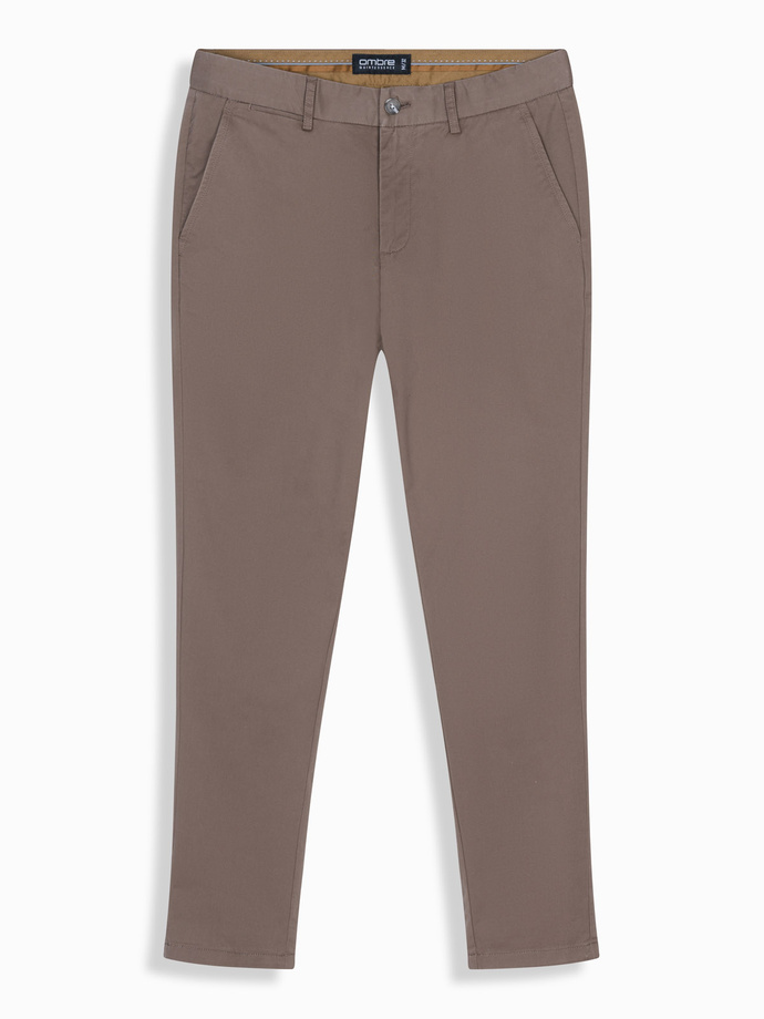 Jednolite spodnie męskie chino SLIM FIT – brązowe V1 OM-PACP-0183