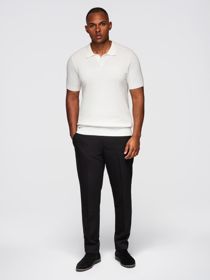 Men's cotton structured knit polo shirt - broken white V4 OM-POSS-0117