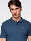 BASIC men's single color pique knit polo shirt - dark blue V13 OM-POBS-0100