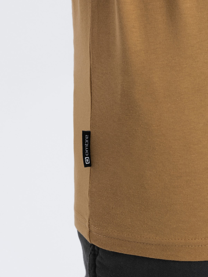 Men's BASIC longsleeve with round neckline - mustard V10 OM-LSBL-0106