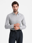 Koszula męska SLIM FIT z ozdobnej tkaniny z kieszonką – szara V2 OM-SHCS-0174