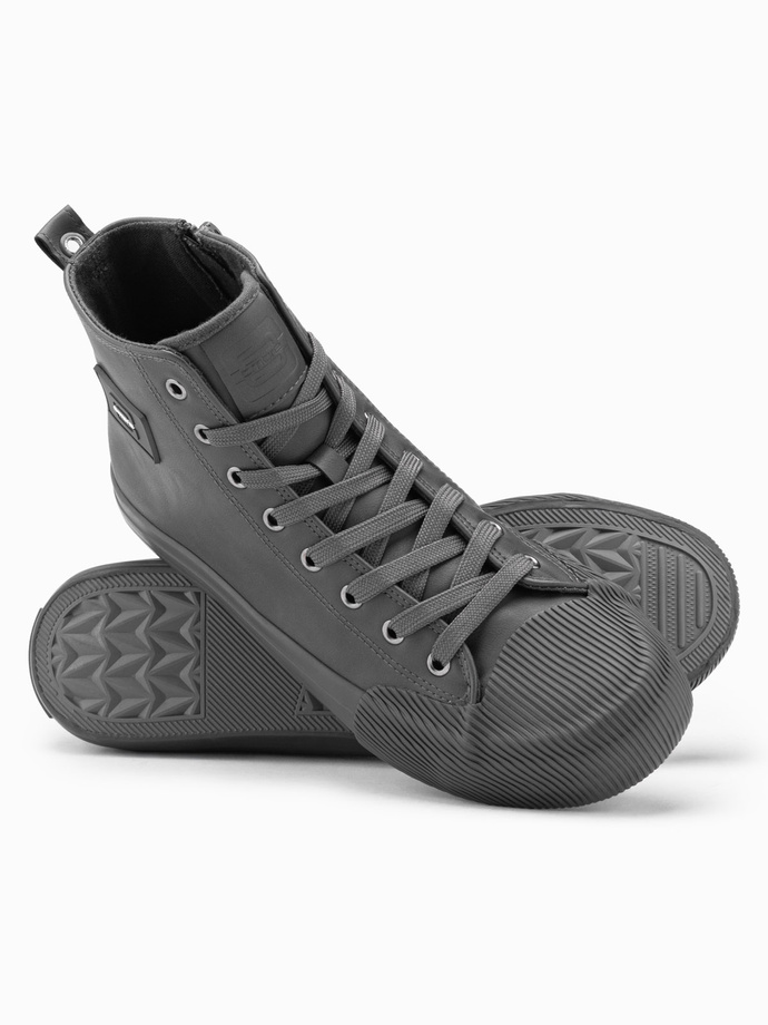 Męskie wysokie buty trampki z ozdobnym noskiem – szare V2 OM-FOTH-0157