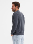 Washed men's sweatshirt with decorative stitching at the neckline - navy blue V4 OM-SSDS-0131