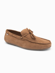 Men's moccasin leather shoes with thong and driver sole - brown V3 OM-FOCS-0150