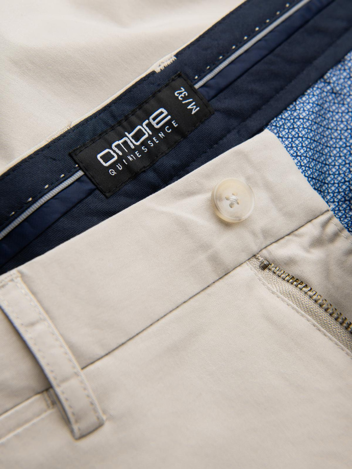 Jednolite spodnie chino męskie SLIM FIT – beżowe V2 OM-PACP-0183