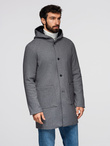 Men's melange long coat with hood - grey V1 OM-COWC-0122
