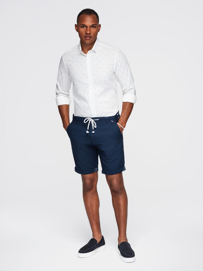 Klasyczna męska bawełniana koszula SLIM FIT w kotwice - biała V3 OM-SHCS-0156