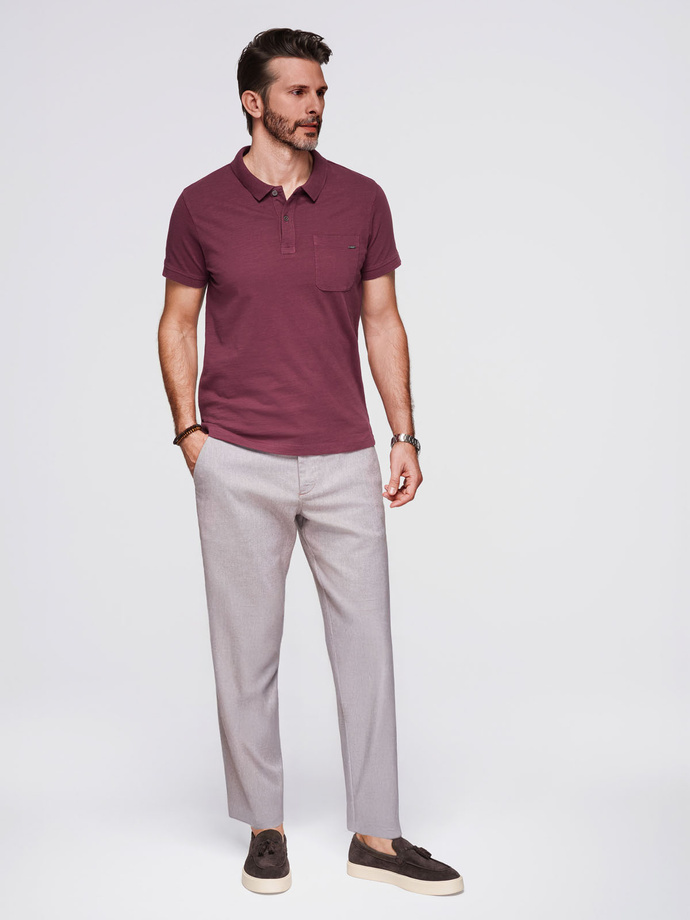 Men's polo t-shirt with decorative buttons - maroon V6 S1744