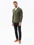 Sweter męski z białym kołnierzykiem - oliwkowy V5 E120