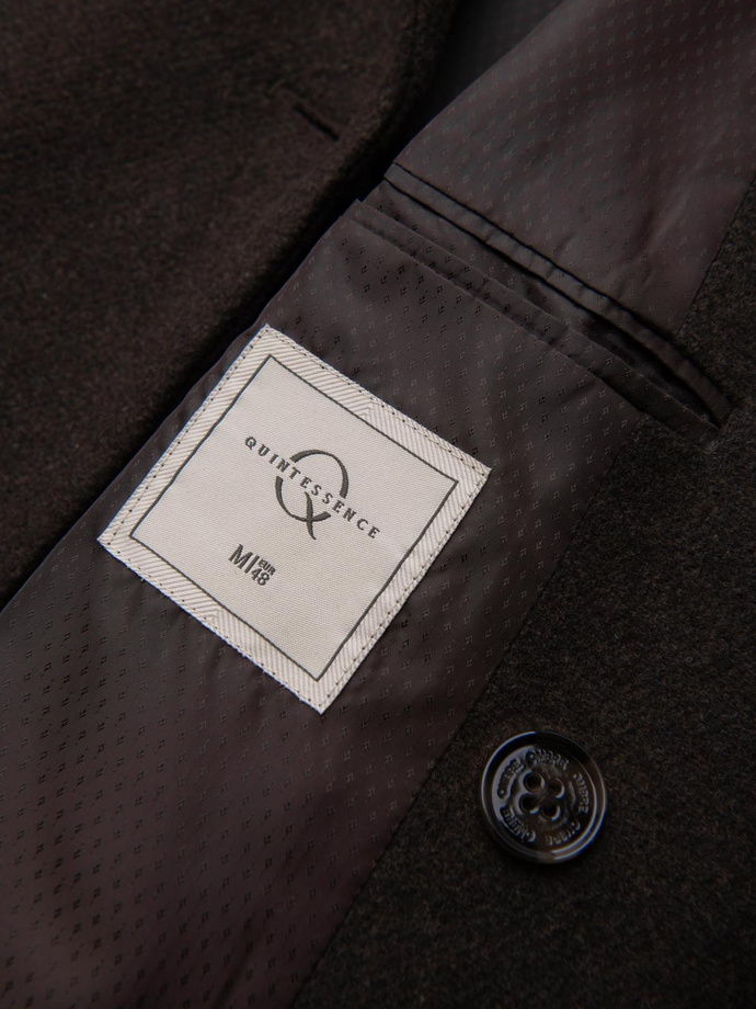 Men's coat with asymmetrical fastening and high collar - light brown V4 OM-COWC-0120