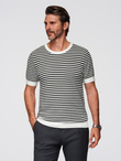 Men's knitted t-shirt with navy stripes and openwork weave - black and white V1 OM-TSCT-0255