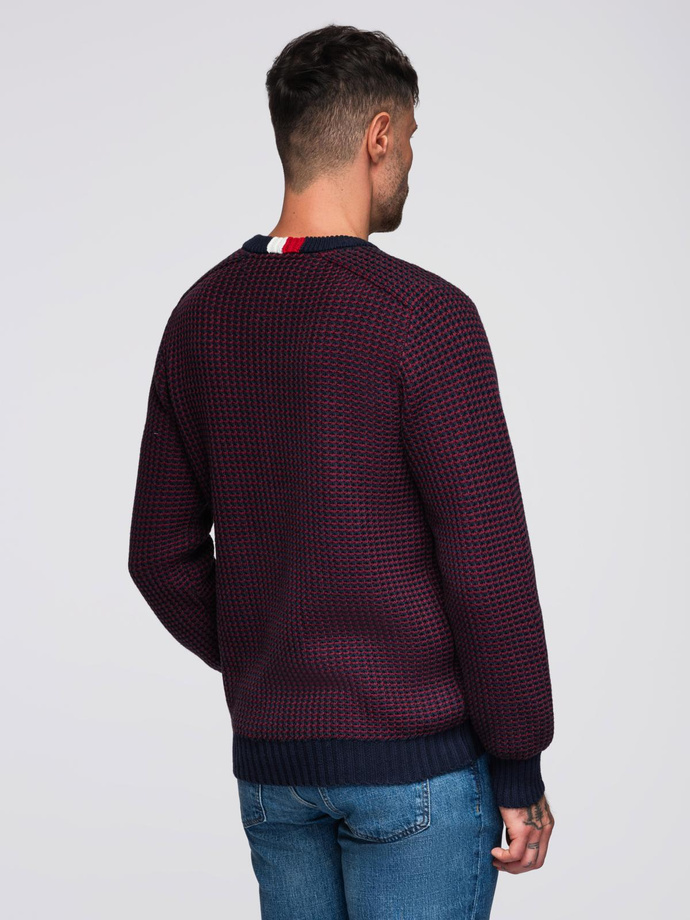 Knitted monochrome men's viscose cardigan - navy blue V1 OM-SWCD-0126