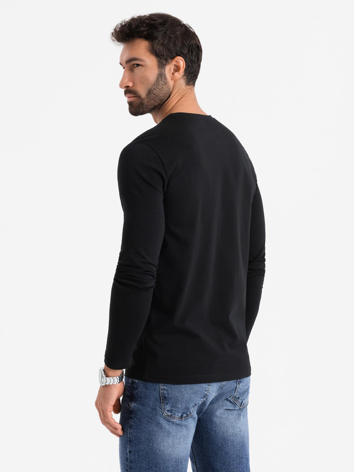 Men's SLIM FIT longsleeve with elastane and print - black V1 OM-LSBC-0124 