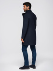 Men's coat with asymmetrical fastening and high collar - navy blue V3 OM-COWC-0141