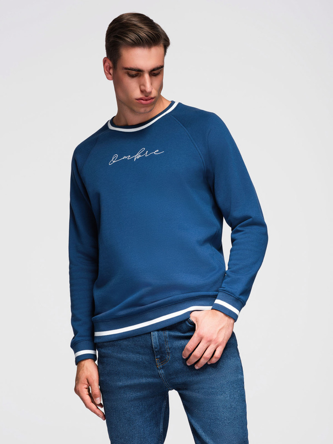 Men's raglan sleeve sweatshirt with contrasting details - dark blue V1 OM-SSNZ-0244