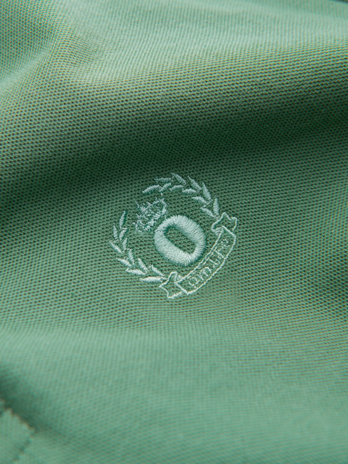 Męska jednokolorowa koszulka polo BASIC z dzianiny pique - zielona V11 OM-POBS-0100