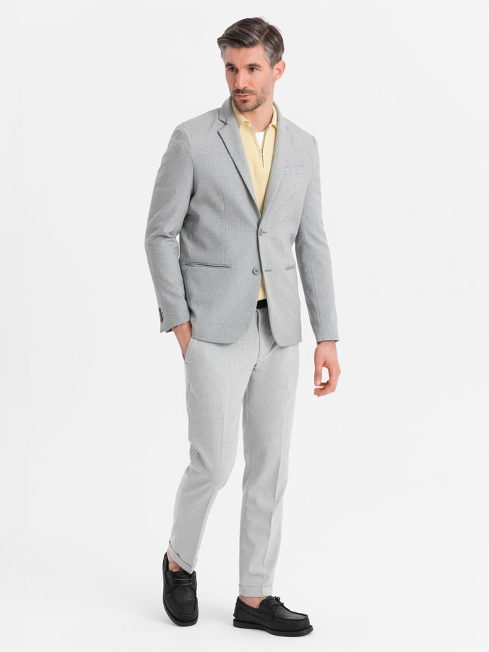 Marynarka męska elegancka z dekoracyjnymi guzikami na mankietach -  szara V2 OM-BLZB-0114