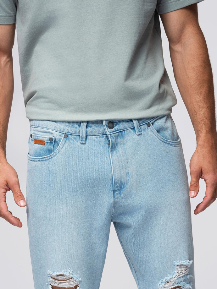 Men's CARROT FIT denim pants with rubbing - light blue V1 OM-PADP-0250