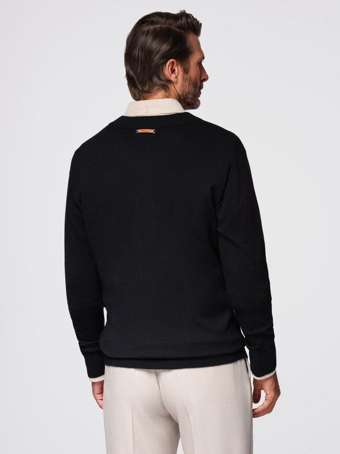 Men's sweater with viscose and spread neckline - black V2 OM-SWZS-0124