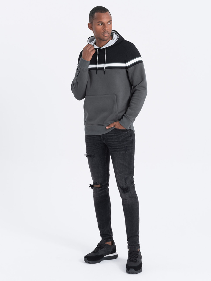 Bluza męska z kapturem trzykolorowa - szara V2 OM-SSNZ-22FW-014