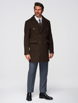Men's coat with asymmetrical fastening and high collar - light brown V4 OM-COWC-0120