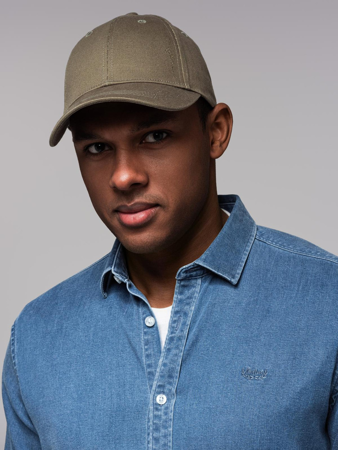 Men's baseball cap with visor and decorative embroidery - khaki V2 OM-ACCS-0102