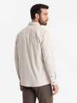 Men's REGULAR FIT cotton shirt with buttoned pockets - cream V1 OM-SHCS-0146