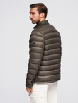 Men's imitation leather jacket with ribbed hem - dark brown V1 OM-JAFL-0109