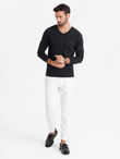 Longsleeve męski V-neck SLIM FIT z elastanem i printem – czarny V1 OM-LSBC-0123