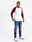 Men's longsleeve with contrasting raglan sleeves - white and maroon V2 OM-LSCL-0105