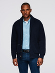 Men's cotton cardigan sweater with shawl collar - navy blue V1 OM-SWCD-0153