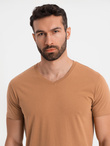 Men's BASIC classic cotton T-shirt with a v-neck - brown V9 OM-TSBS-0237