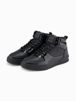 Wysokie buty męskie sneakersy z połyskującymi elementami – czarne V1 OM-FOSH-0178
