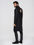 Men's double-breasted wool coat with decorative appliqués - black V1 OM-COWC-0147