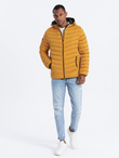 Men's quilted jacket with satin finish - mustard V18 OM-JALP-0121
