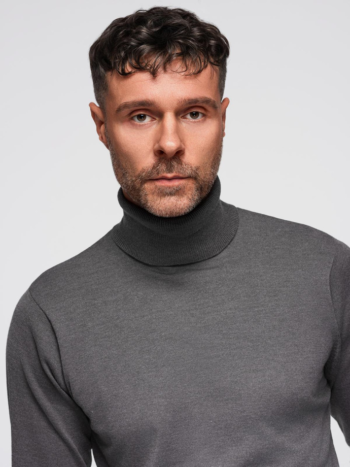 One color men's knitted turtleneck with viscose - grey melange V2 OM-SWTN-0101 