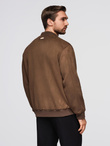 Men's imitation leather jacket with ribbed hem - dark brown V1 OM-JAFL-0109