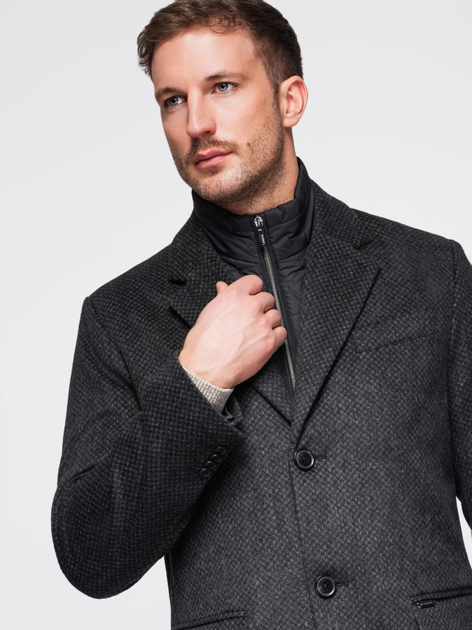Unbuttoned men's wool blend coat - graphite V2 OM-COWC-0121