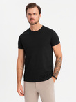 Set of men's BASIC cotton shirts with round neckline - black/gray/sand V7 OM-TSBS-0232