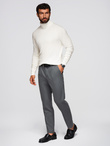 Men's knitted fitted turtleneck with viscose - ecru V3 OM-SWTN-0101