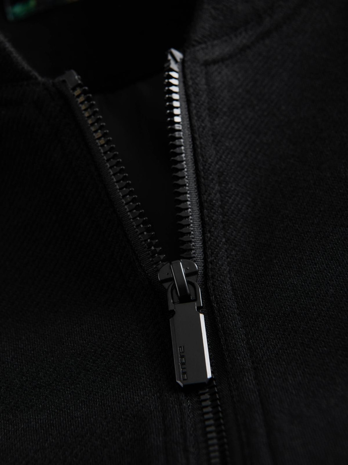 Men's quilted jacket with high zipped hood - black V1 OM-JAHP-0238