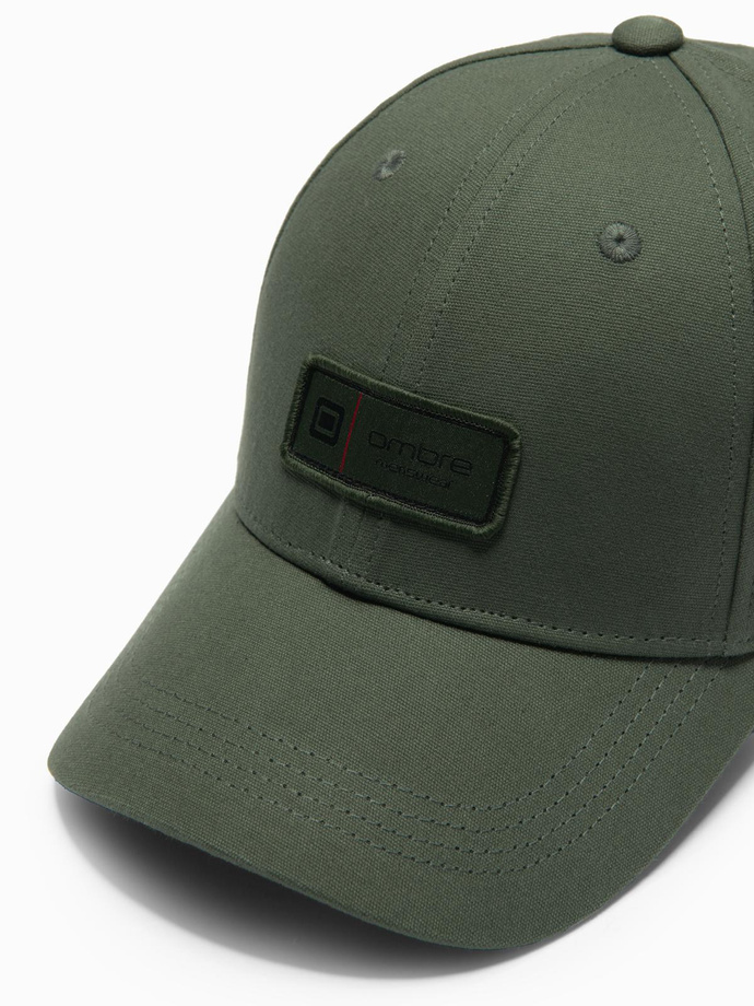 Męska czapka bejsbolówka z daszkiem i patchem – khaki V3 OM-ACCS-0103 