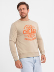 Men's unbuttoned sweatshirt with collegiate print - sand V1 OM-SSPS-0154