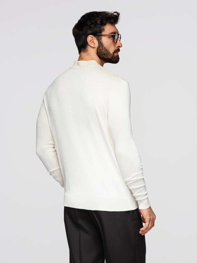 Men's knitted half turtleneck with viscose - cream V4 OM-SWTN-0100