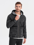 Men's denim jacket katana with cargo pockets and hood - black V4 C558