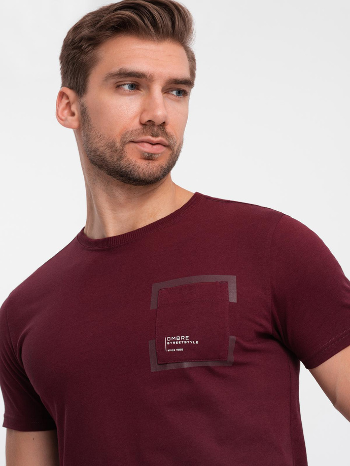 Men's cotton t-shirt with pocket print - maroon V2 OM-TSPT-0154