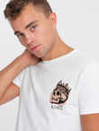 T-shirt męski bawełniany z nadrukiem na klatce piersiowej - biały V3 OM-TSPT-0167