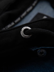 Men's denim jacket with knitted sleeves and hood - blue and black V2 OM-JADJ-0220