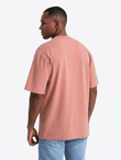 Bawełniany t-shirt męski LOOSE FIT  z okrągłym dekoltem – różowy V5 OM-TSBC-0234 